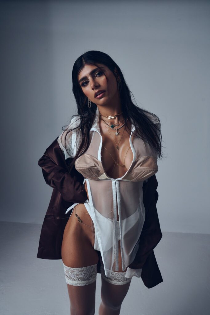 @miakhalifa onlyfans model wearing white lingerie