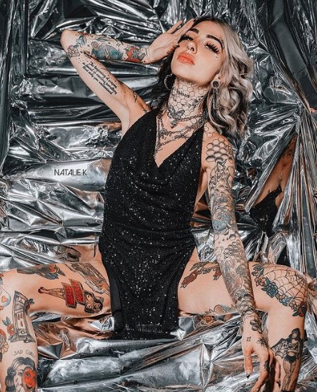 Cruella Morgan onlyfans model ig leaks picture wearing a black dress