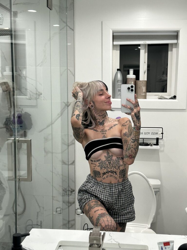 Cruella Morgan onlyfans model twitter leaks picture standing on the bathroom