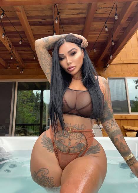 Brittanya Razavi onlyfans model wearing brown bikini