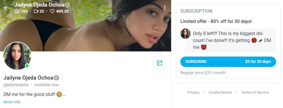 @jailyneojeda onlyfans model account