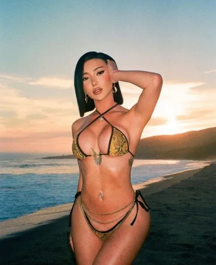 Nikita Nguyen onlyfans model picture standing on the beach wearing sexy bikini