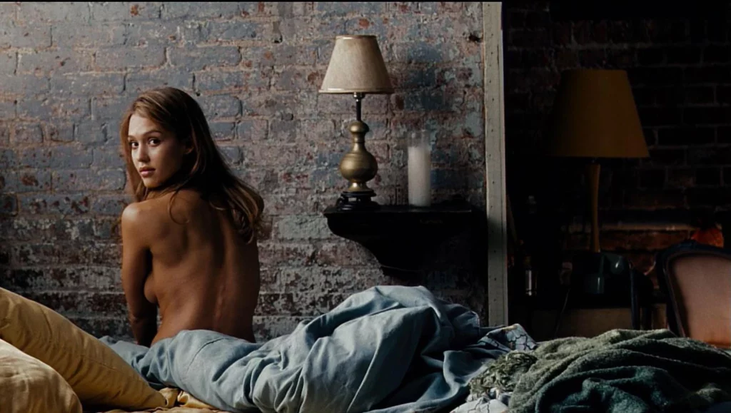 Jessica Alba leaks in the movie Awake. She is sitting in bed naked