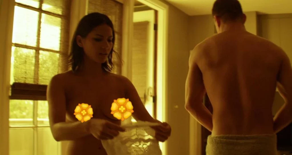 Olivia Munn leaks in the movie Magic Mike. She standing naked with a man