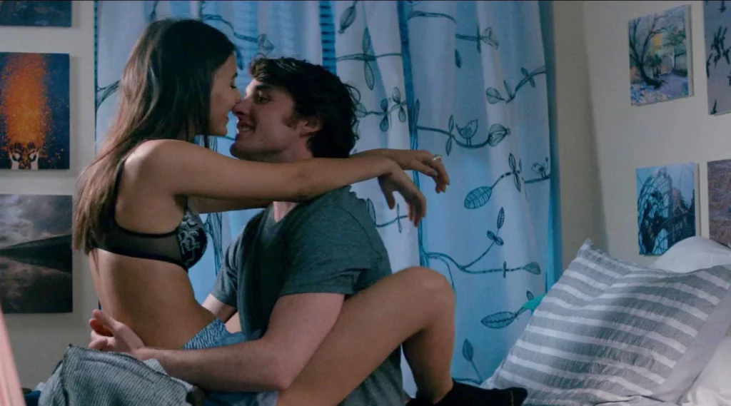 Victoria Justice leaks in the movie Naomi and Ely's No Kiss List. She is sitting on the lap of the man