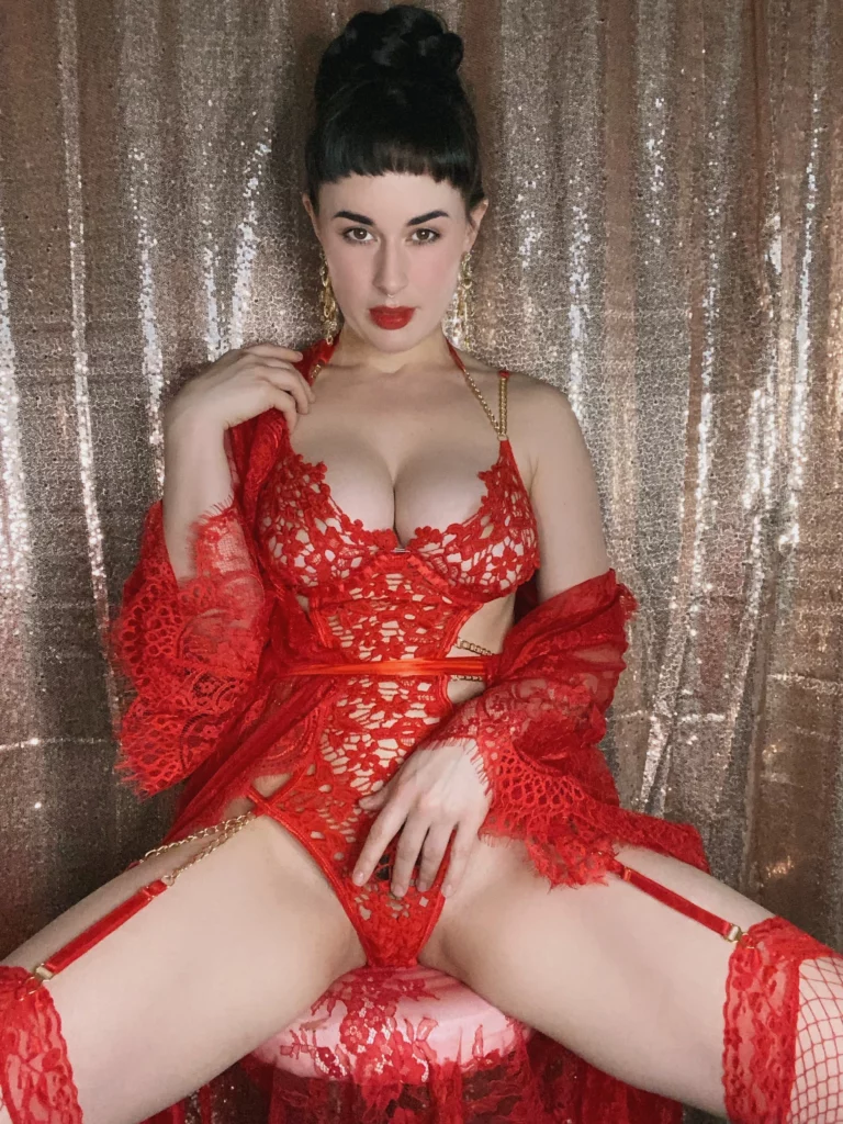 Olive Glass (@oliveglass) OnlyFans model sexy picture wearing sexy red lingerie