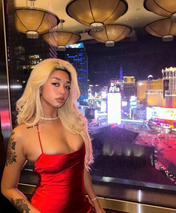 Gia Dibella (@gia.dibella) OnlyFans model sexy picture wearing red dress