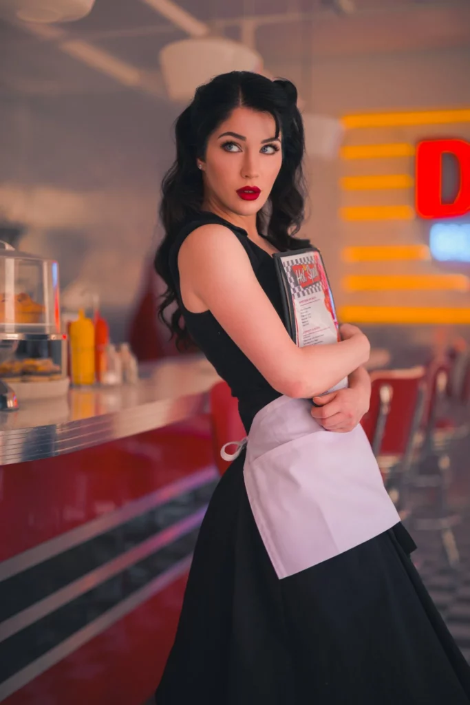 Evelyn Claire (@clubevelynclaire) OnlyFans model picture in fast food wearing waitress outfit